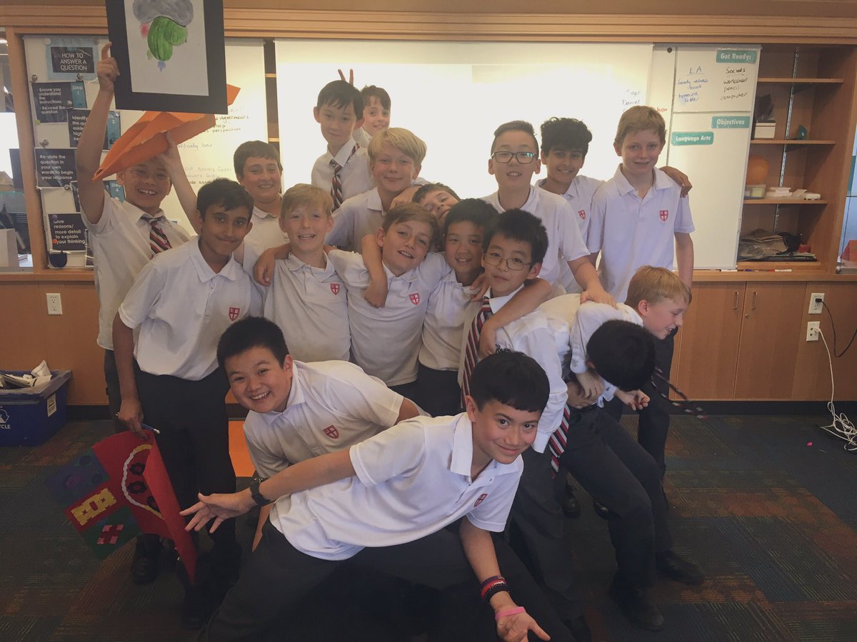 StGeorgesGrade6's tweet photo. Lesson of the day: it is impossible to get 19 boys to look at the camera at the same time... Headlocks, jumping, and random props tend to get in the way #6GG https://t.co/EZBTK0fIqf