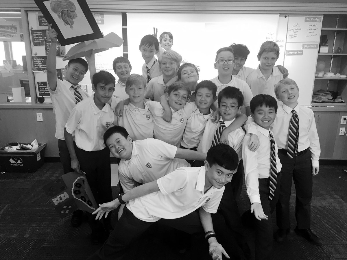 StGeorgesGrade6's tweet photo. Lesson of the day: it is impossible to get 19 boys to look at the camera at the same time... Headlocks, jumping, and random props tend to get in the way #6GG https://t.co/EZBTK0fIqf