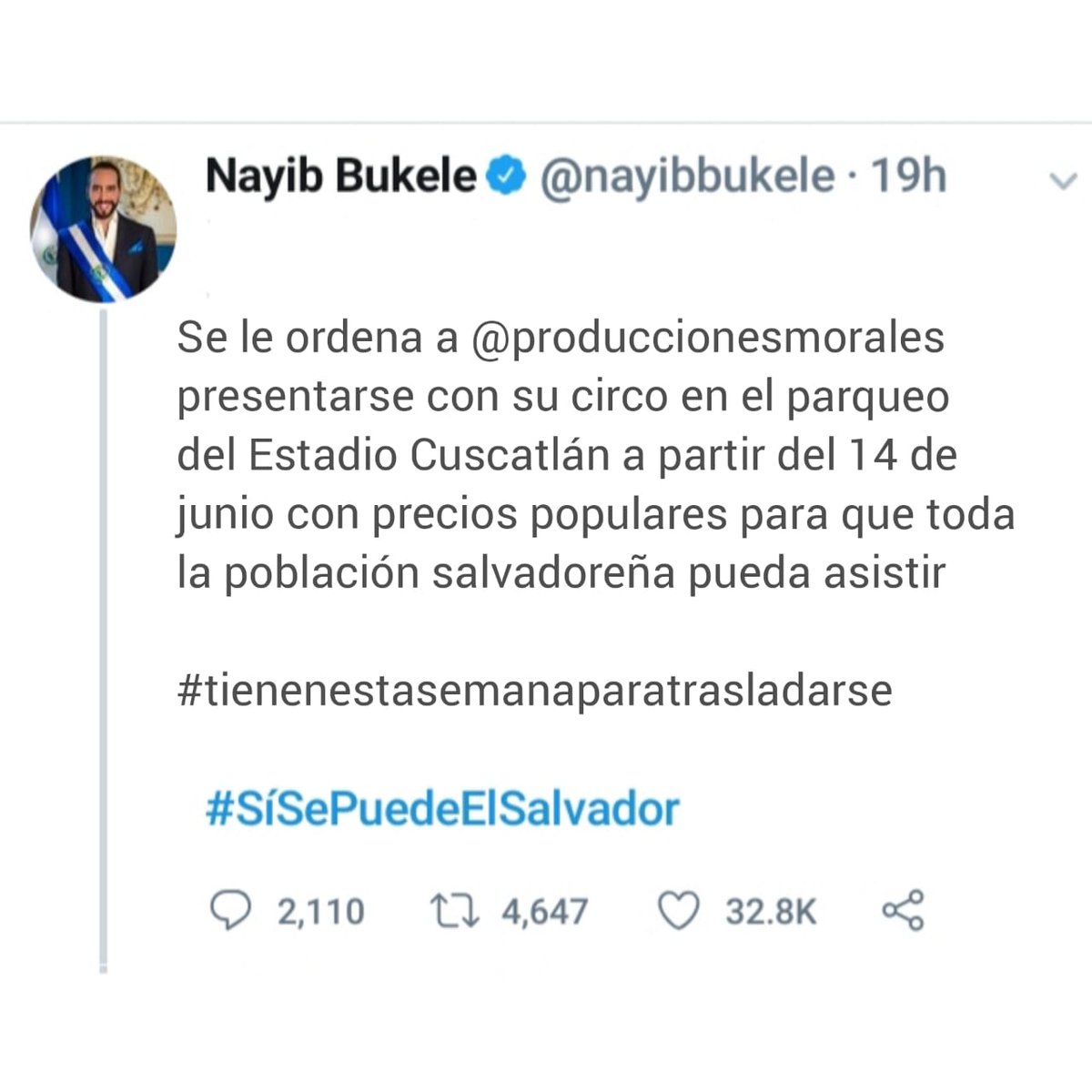 Como usted ordene mi presidente!! 

A partir del 14 de junio iniciamos con nuestro espectáculo en el parqueo del estadio cusclan!!!