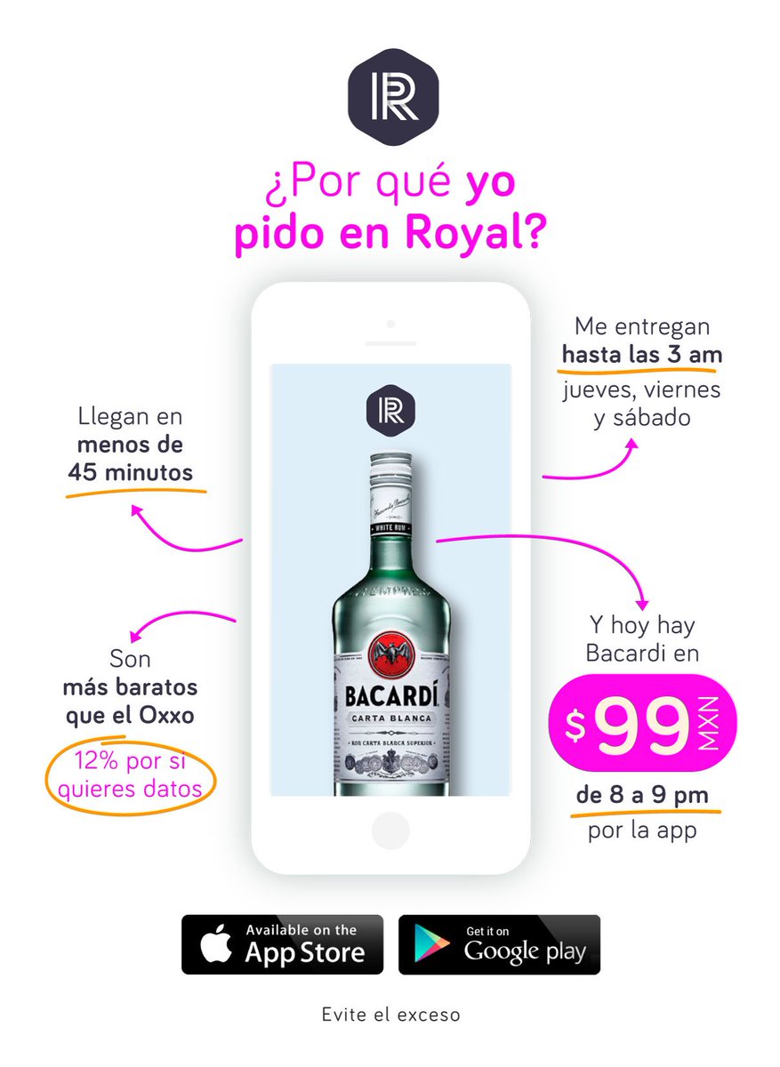 getroyalmx's tweet photo. ¡Happy-Hour de locura!
Bacardí Blanco 750 ml a: $99
Pídelo en nuestra app y recibe en menos de 50 minutos.
Android: https://t.co/5I93ZBewzY 📲
iOS: https://t.co/AqXj3ezP3o 📲
#bacardi #ciudaddemexico #HappyHour #ron #condesa #Roma #delValle #bebida #fiesta https://t.co/VcbUdUO8C3