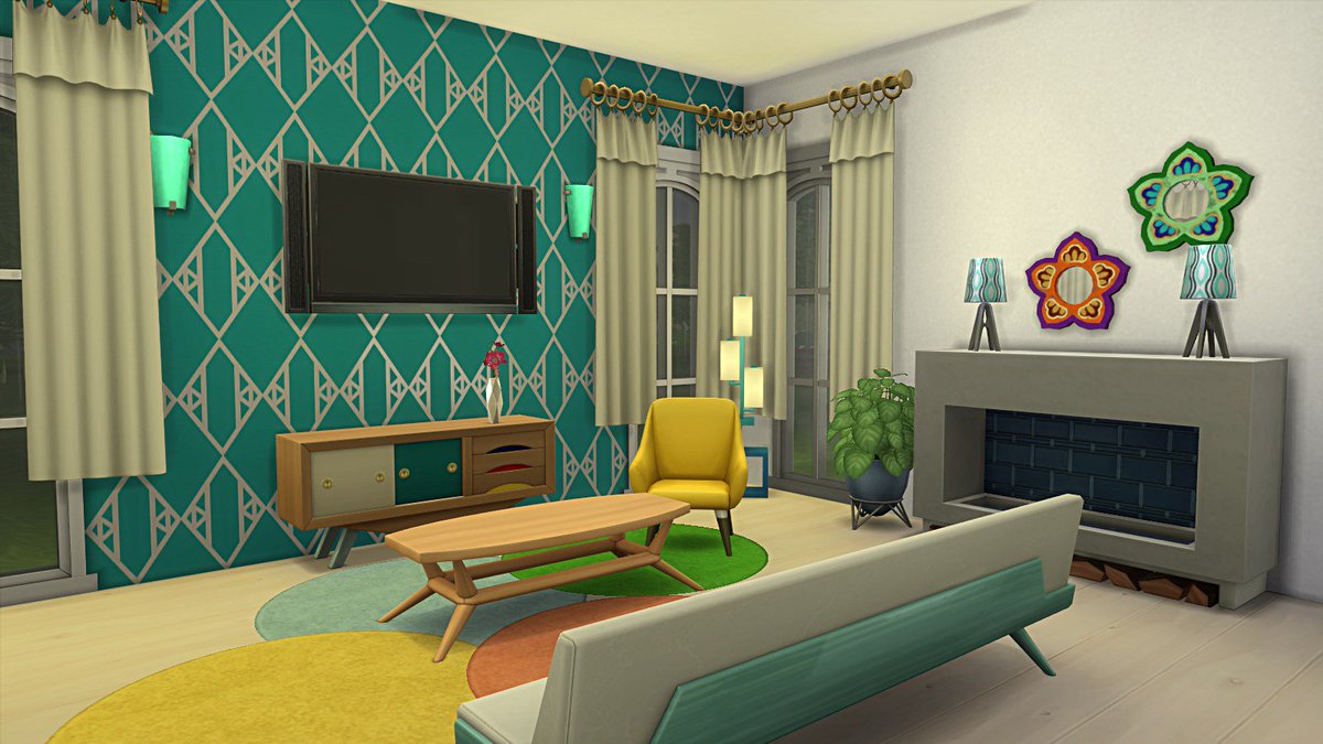 merciestelle's tweet photo. #Simarchitecture #ShowUsYourBuild #thesims #sims4 #sims #sims4crèation #simscrèation @SimsCreatorsCom @LuniverSims @TheGalleryShare petit salon rétro coloré sans cc disponible sur ma galerie via mon id Estelle85110 https://t.co/6vqmP8T11o