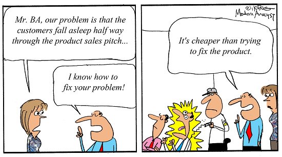 IIBA's tweet photo. When the Business Analyst fixes the "symptom" instead of the "problem". 😊 #BusinessAnalyst #BAHumor #baot 

Credit: Modern Analyst https://t.co/tDHvCH9uTa