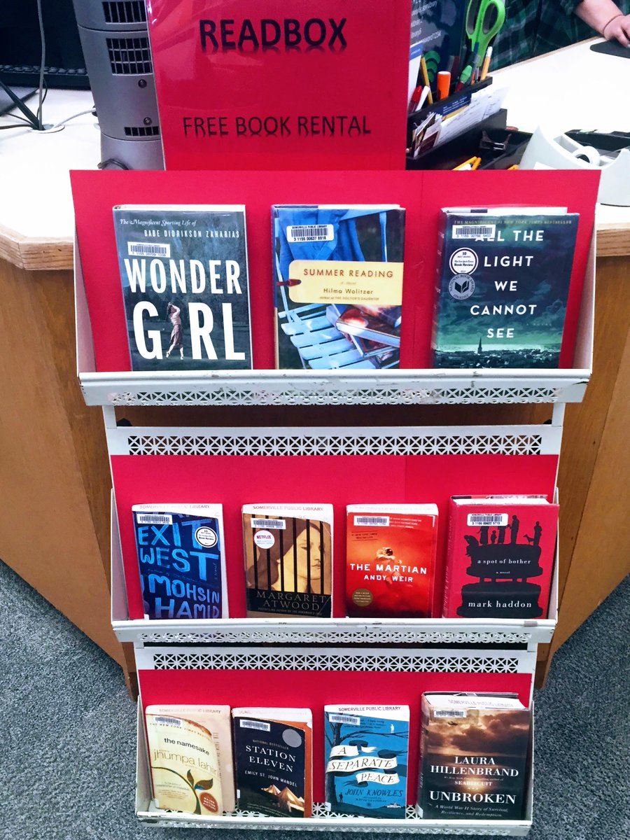 SomervillePL's tweet photo. Struggling to choose your next #FridayReads book? Why not try "renting" (borrowing) one for free from our #Readbox display! 📚 https://t.co/nGhPlnz1e2