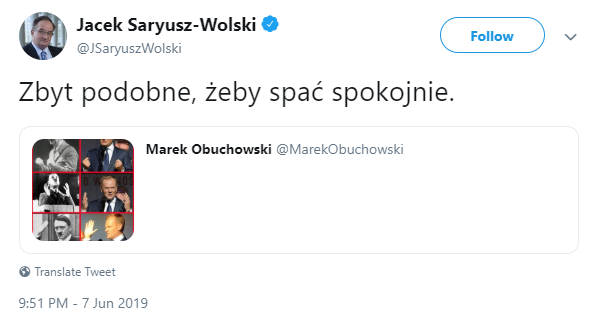 Notes From Poland On Twitter Senior Pis Mep Jacek Saryusz Wolski Shares A Meme Showing Donald Tusk And Hitler In Similar Poses And Writes Too Similar To Sleep Peacefully A Polish Senator