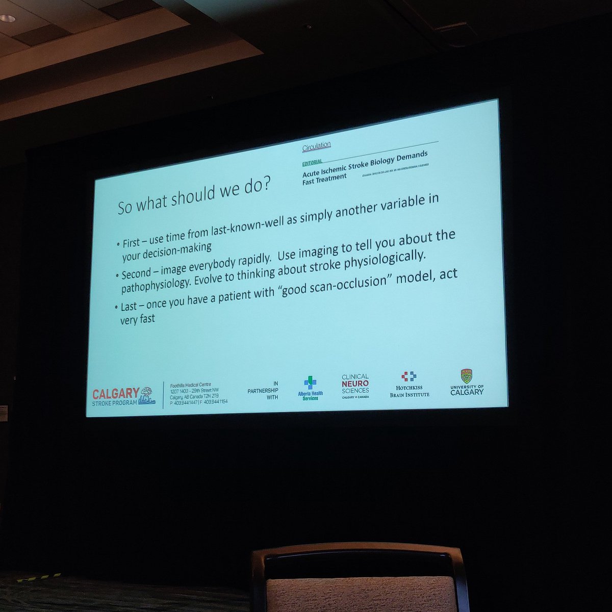 MPeyT1's tweet photo. Use time and imaging together! @mihill68 "time is irrelevant" talk during the 5T meeting in Calgary #5T19 #stroke #leavenoelvobehind https://t.co/wsiYftc13n