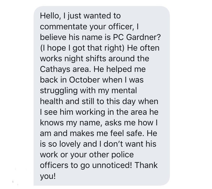 swpolice's tweet photo. We 💙 receiving messages like this. @SWPCardiff 

☺️

^cy https://t.co/xRXhwcRWig