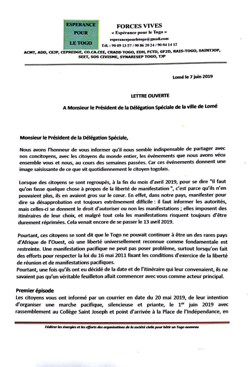 FrontC_TGDebout's tweet photo. 🛑#Urgent #Togo nous venons avec vous partager les événements que vous avons vécus ces derniers jours et qui illustrent le quotidien des togolais. Un autre itinéraire nous a été imposé et nous refusons de l’emprunter. https://t.co/SwSrTxLLDn
