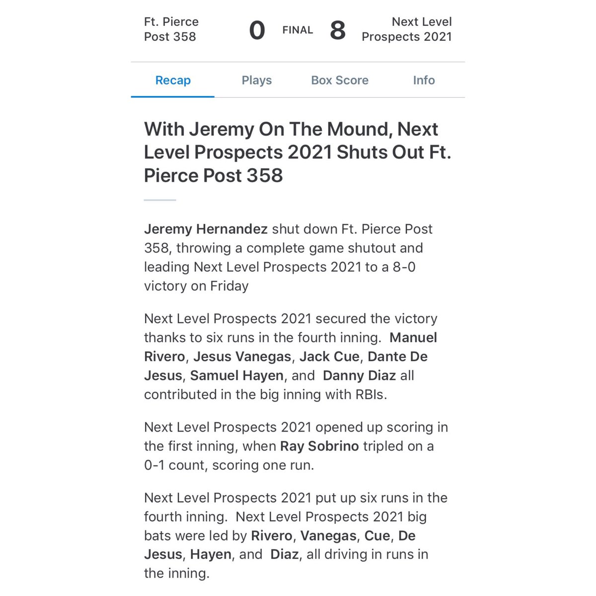 NL_Recruits's tweet image. Congrats to the Next Level Prospects 2021 who dominate in their summer debut. #learnfrompros #playforaproprogram #wedevelope #getready #nextlevel #floridabaseball #collegeready #wtb #uncommitted #juco #naia #d1 #d2 #d3 #college #baseball #players #exposure  #showcase #summer