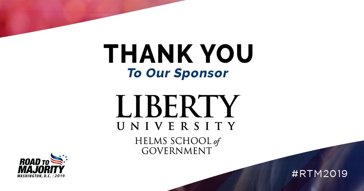 FaithandFreedom's tweet photo. We are thrilled to have @LibertyU Helms School of Government sponsor #RTM19!
Thank you for your constant support and for raising up a generation of God-fearing men and women. https://t.co/XbA2DHmHyr