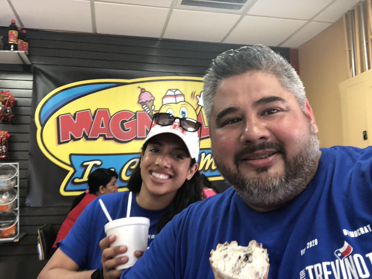 JudgeTrevinoIII's tweet image. My cousin Mari and I out putting up 4x4 signs all over Magnolia, had to stop into Magnolia’s Ice Cream to cool off.  #signcrew 😁🍦 

Vote Victor Treviño III for Justice of the Peace for Precinct 6 in March of 2020, “The People’s Judge, For The People’s Court.”  #vt4jp