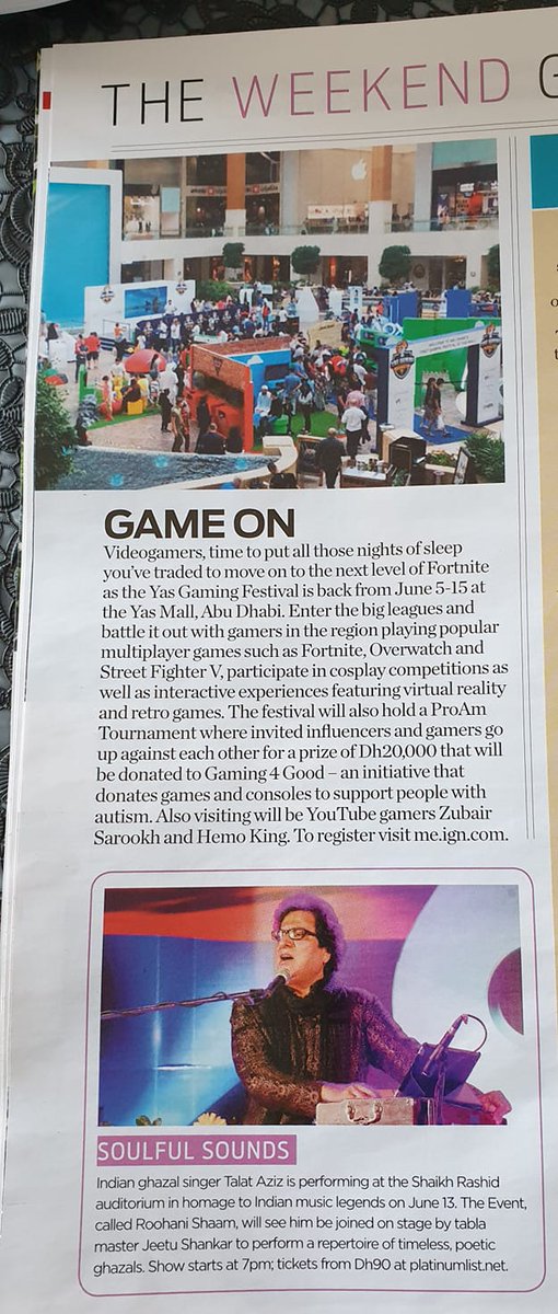 EventsSolitaire's tweet photo. OUR EVENT "ROOHANI SHAAM WITH TALAT AZIZ" IS FEATURED IN FRIDAY MAGAZINE BY Gulfnews .
BOOKED YOUR TICKETS FOR A SOULFUL ROOHANI SHAAM WITH LEGENDARY TALAT AZIZ
#solitaireevents #talataziz #roohanishaam #ghazallovers #gulfnews #fridaymagazine #bigfm #imaginemovies https://t.co/fQ1YZ2PUVt