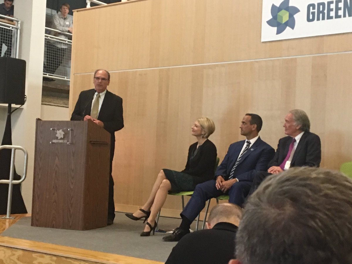 Tom Kinisky announcing Saint Gobain’s 5 year sponsorship of the Town Green at Greentown Labs!