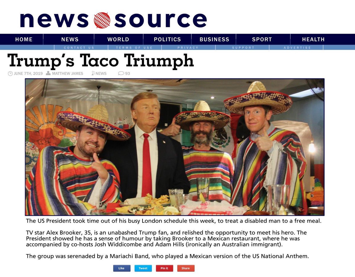 stusblues's tweet image. #trumpstacotriumph Wonderful to see Trump building bridges instead of walls with the Mexicans here in the UK 😏