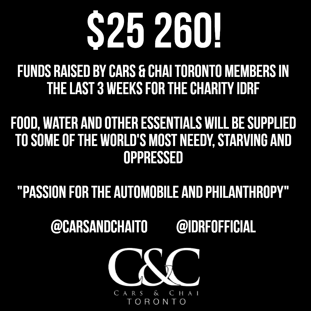CarsandChaiTO's tweet photo. Our members raised $25 260 in the last 3 wks for the charity IDRF (@idrfofficial).
.
🚗🙏 "Passion for the Automobile and Philanthropy" Follow us as we give. With great privilege comes great responsibility...
.
.
.
.
.
#carsandchai #carsandchaito #cars #charity #Muslim #Islam https://t.co/RDt0NDpHYw