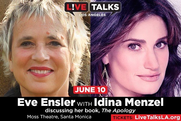 VDay's tweet photo. #TheApology book tour is coming to the West Coast starting in LA. Join #EveEnsler and @idinamenzel in conversation on 10 June as a part of @LiveTalksLA.
For tickets: https://t.co/rk08ZsWyCw
#ForFreedom #IdinaMenzel #LiveTalksLA https://t.co/xFMFRZGzga