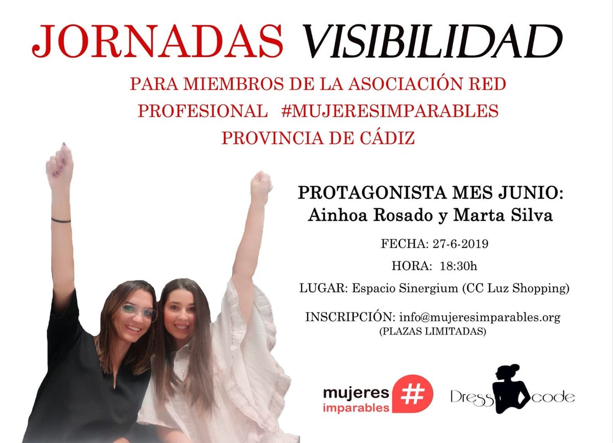 mujer_imparable's tweet image. Y en el mes de #junio nuestras #protagonistas de #JornadasVisibilidad serán @ainhoa_rosado y @Martasilrod ¡Sólo 15 personas podrán disfrutar en exclusiva de estas jornadas! Invitaciones en info@mujeresimparables.org #MujeresImparables #SomosImparables #estiloSUR @DressCodeCom