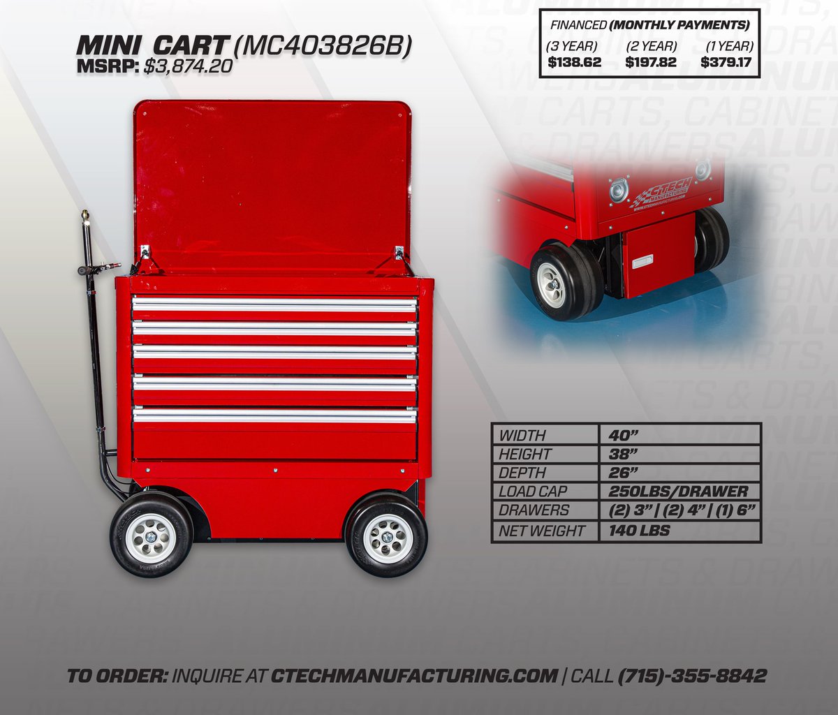 _CTech's tweet photo. #CartOfTheWeek: In-stock special, ready to ship TODAY! This Mini Cart can be yours for $138.62/Month! 

Small but mighty, this Mini Cart packs five 250LB/rated MotionLatch drawers, a flip-top lid with recessed storage area all on a tough push/pull/tow chassis (brakes included). https://t.co/Da662ncZEz
