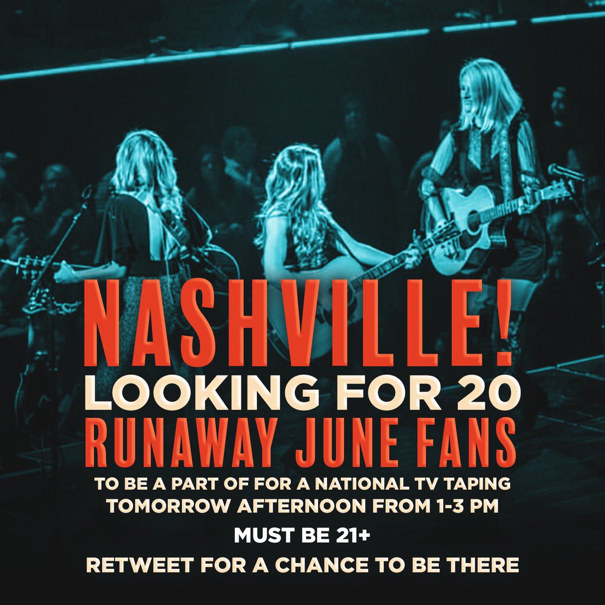 runawayjune's tweet photo. We’ve got something really fun going on tomorrow, and we want YOU to be there! Retweet for a chance to be on national TV with us, must be 21+ https://t.co/s1ZdNf1qtl