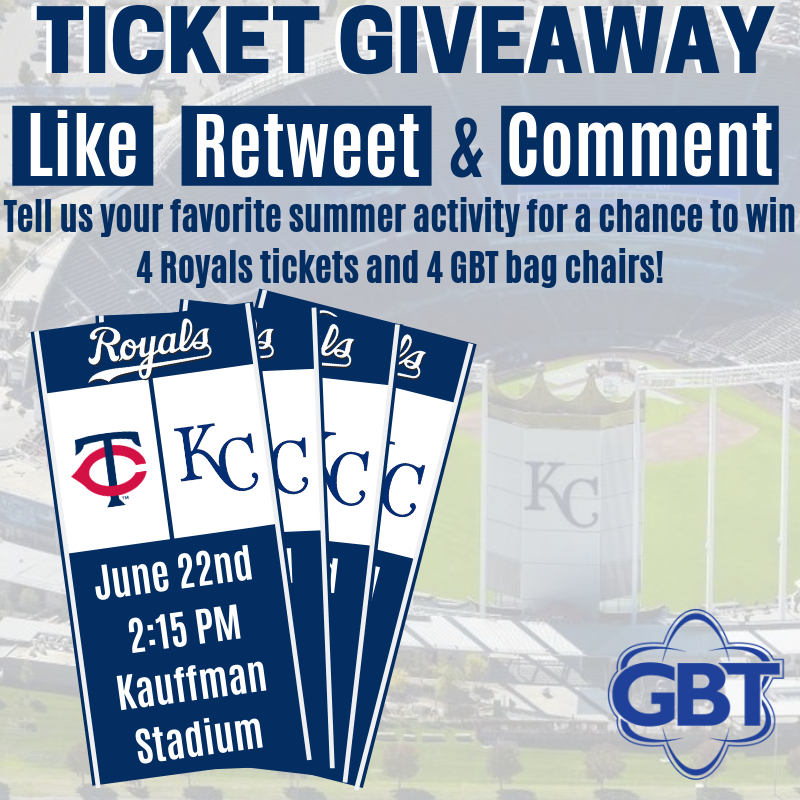 Want a chance to win 4 tickets to watch the Royals take on the  Twins at Kauffman Stadium on June 22nd? All you have to do is like, retweet and comment your favorite summer activity below. Winners will also receive 4 GBT bag chairs! Our lucky winner will be announced June 14th!
