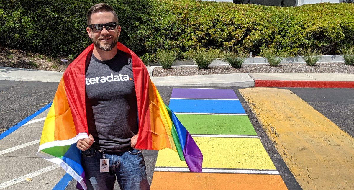 Got a little emotional coming to work this week to find our new crosswalk. #TeradataProud #Teradatalife #Pride #diversitymatters #gaypridemonth #Stonewall50 @Teradata