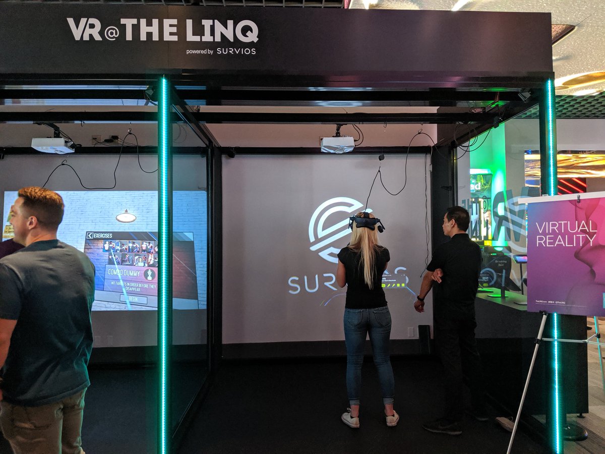 UploadVR's tweet photo. We are here in Vegas for the opening of Re:Match, a new gaming bar at @TheLINQ featuring #VR booths powered by @Survios! https://t.co/NQM6rcYwHs
