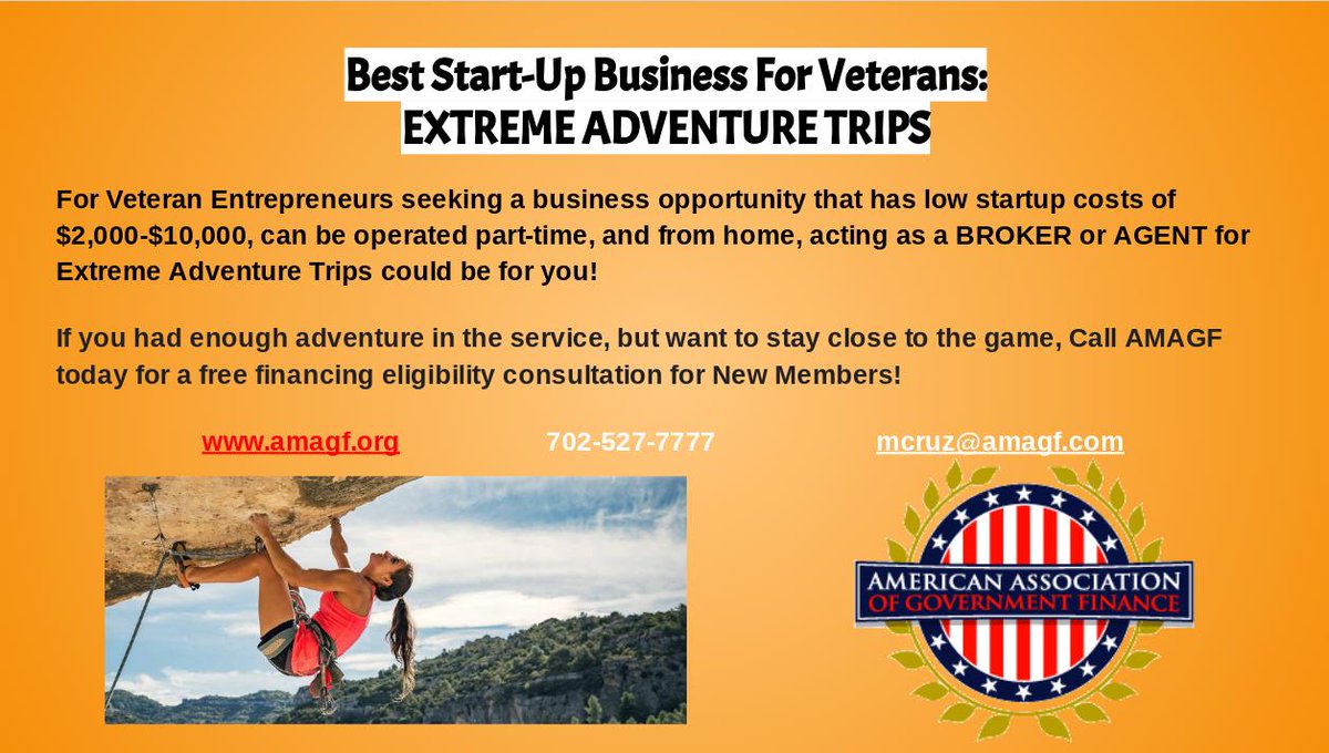 Veterans looking for easy low cost start up company; consider EXTREME ADVENTURE TRIPS. Looking for business start up capital?  Let AMAGF assist you. #military #VeteranOwnedBusiness #army #navy #airforce #marines #USsmallbusiness #financecapital <a href="/VeteransMagazi2/">Veterans Magazine</a> <a href="/veteranstoday/">Veterans United</a>