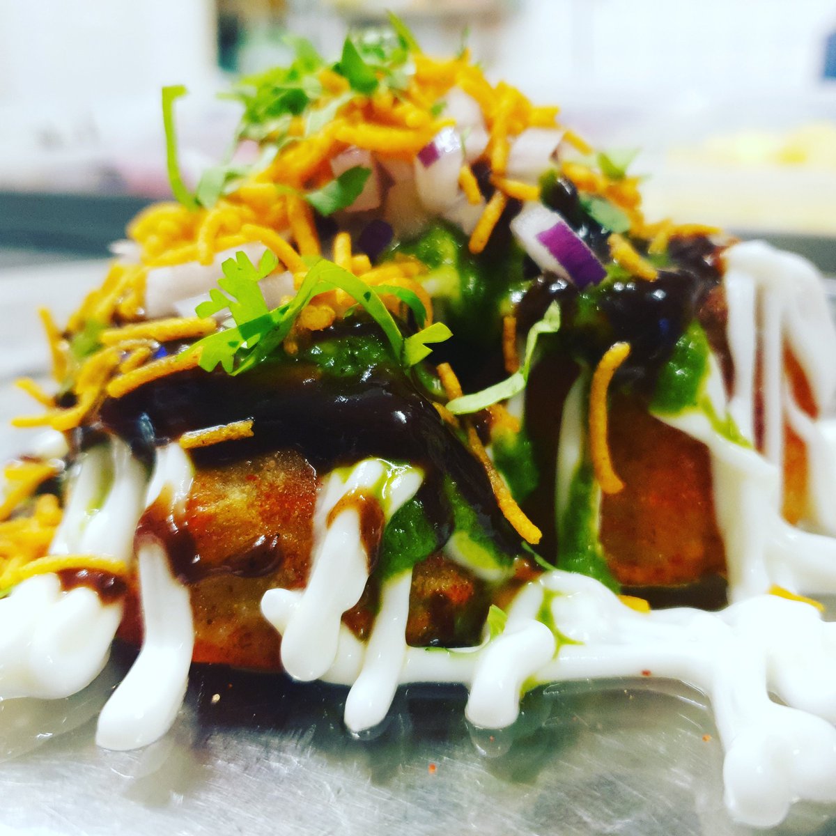 Atithi27's tweet photo. Aloo Chaat from our #chaat menu.
#twickenham https://t.co/ORf7hBLON5