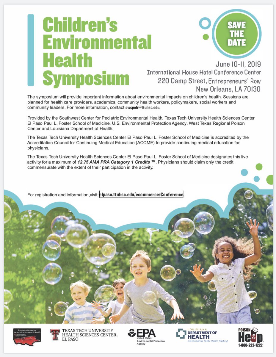 Upcoming children’s health symposium June 10/11. Visit elpaso.ttuhsc.edu/eCommerce/Conf… to register for this event.