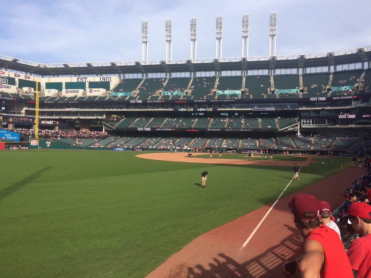 Summer of ‘97 Fox Saturday Baseball showed a game between the Yankees and Indians.  I hated the Yankees so I rooted for the @Indians .  22 years later nothing has changed expect this Oklahoma girl gets to see the game live!! #LoveMyTribe #RallyTogether ⚾️❤️💙