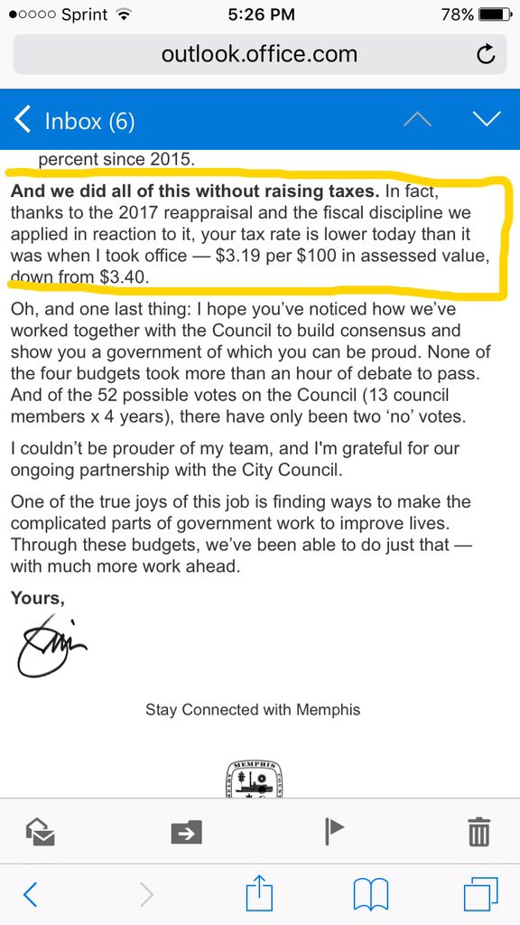 MBJReporter's tweet image. In @MayorMemphis’ weekly update email, he touts four years of changes to city services and how his administration has paid for those changes. And, in an election year, he notes something else: taxes have  gone down.