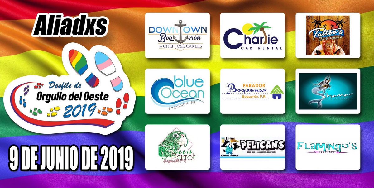 spectrumuprm's tweet photo. ¡Agradecemos a lxs aliadxs del Desfile de #OrgulloBoqueron 2019! Apoyemos a quienes nos apoyan como comunidad. Estos han aportado al arduo trabajo que se ha realizado en beneficio del servicio y activismo en el oeste que organizan el desfile. #pride2019 #PridePR2019 #lgbtPR https://t.co/67z1zNzJq0