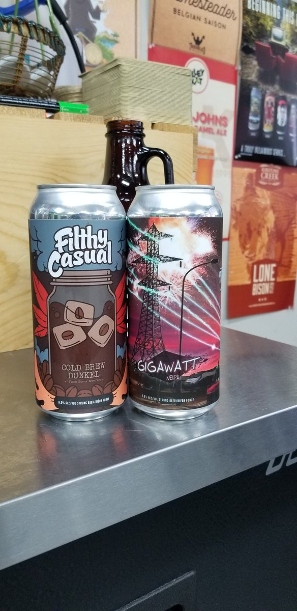 2 new Town Square tasties in the Road King Beer Fridge

Filthy Casual cold brew dunkel a dark, smooth bodied beer with Rogue wave coffee. 6%

And

Gigawatt NEIPA.  Megawatt's hazy,juicy,amped up older brother.  A double dry hopped 6.6%  full bodied beer