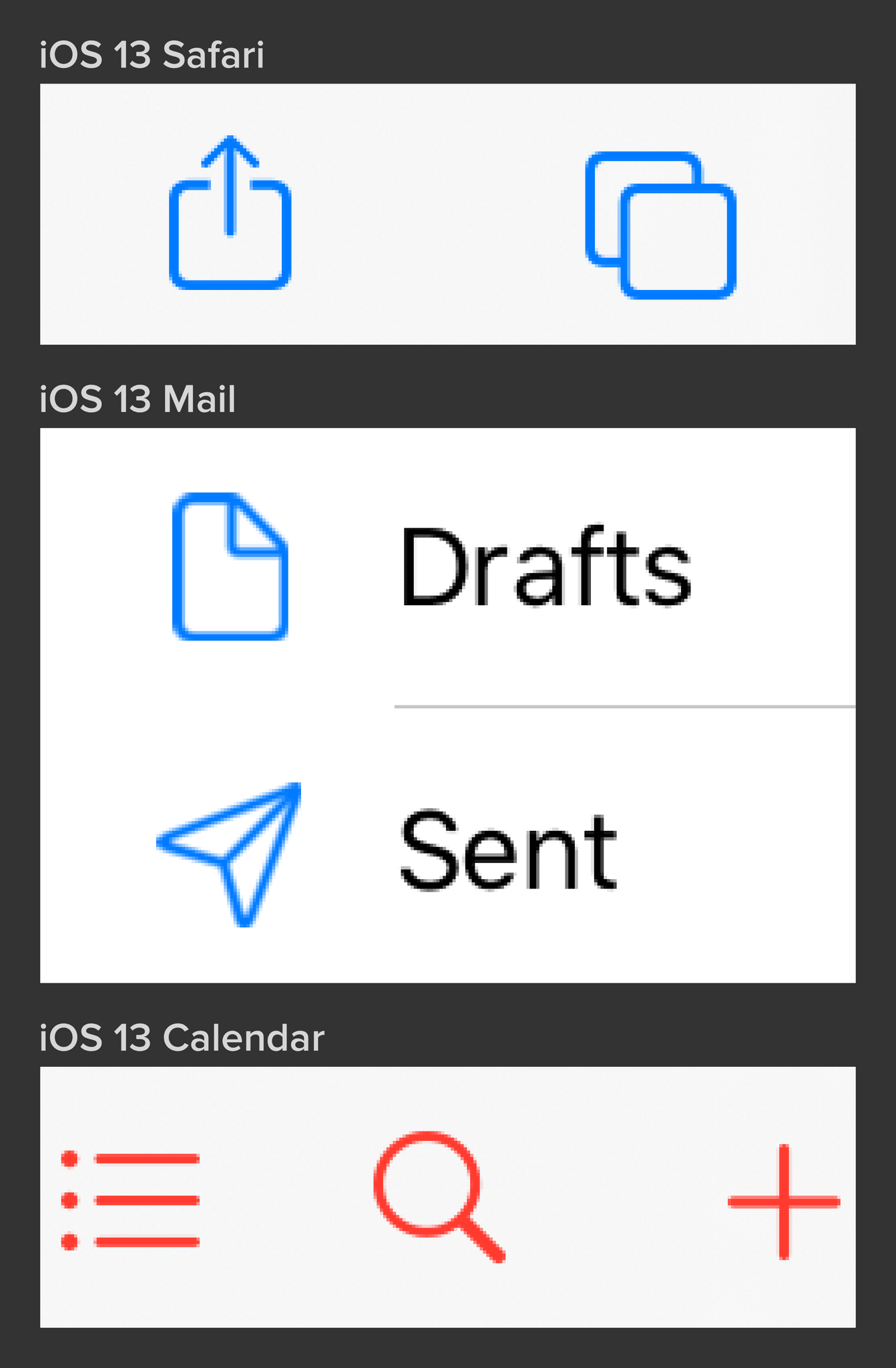 iOS 13 Safari, Mail och Calendar