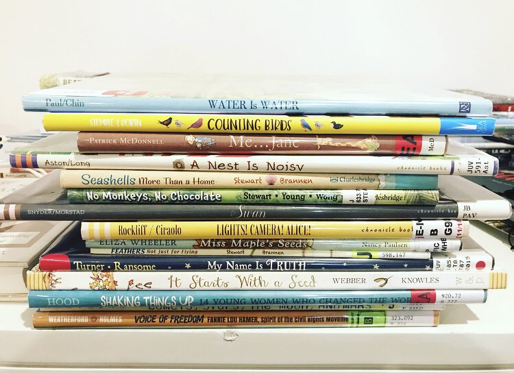 RebekahLowell's tweet photo. Because I love #nonfiction and @heidieys, I sought out the books on her list from the NF workshop she tought at #nescbwi19. Still waiting on a couple titles from library requests. It’s a nice stack for sure!
(Couldn’t find everyone to tag.) https://t.co/8Jg5uGekQO