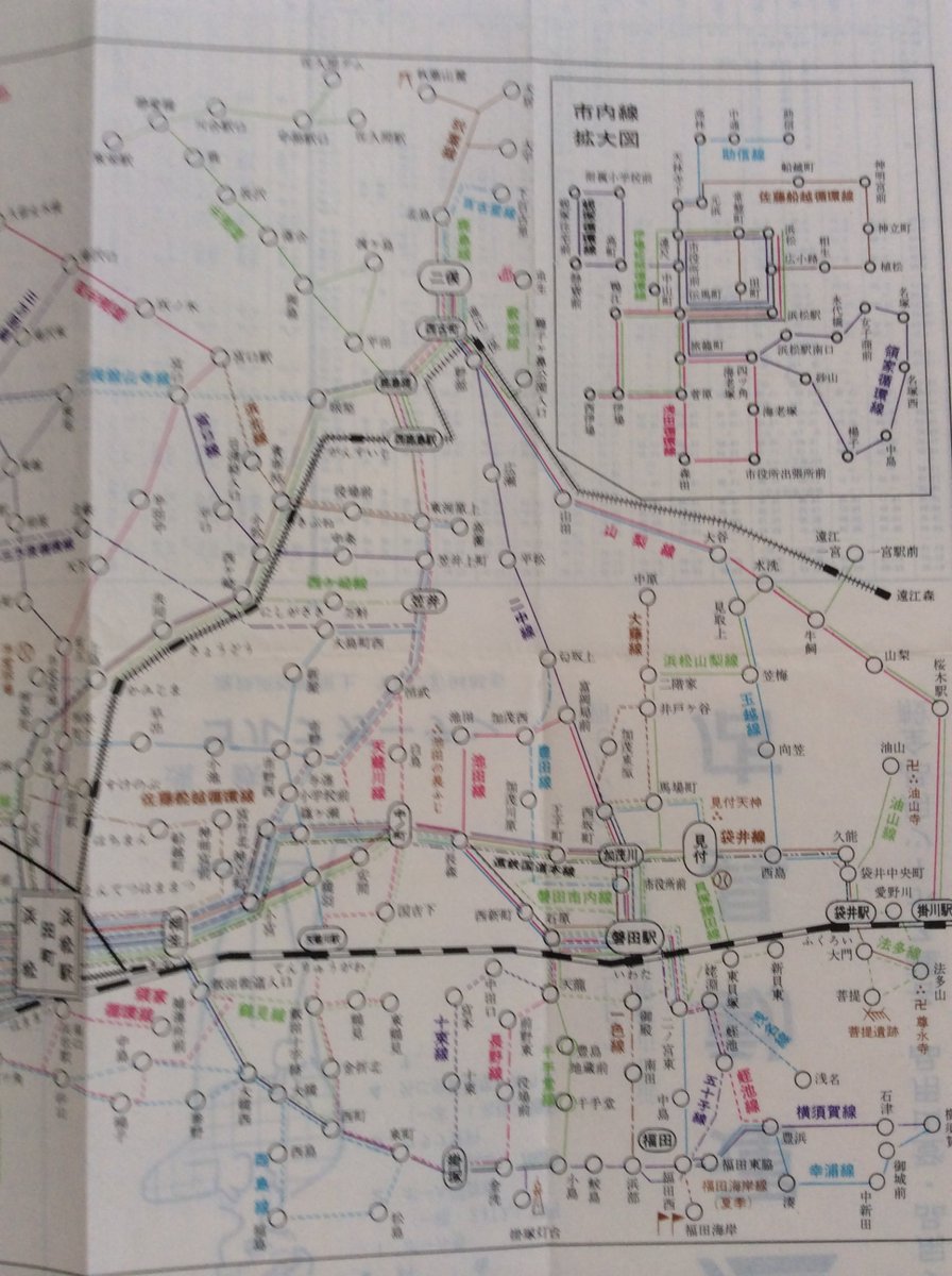 昭和36年6月現在の遠州鉄道バスの運行系統図です。