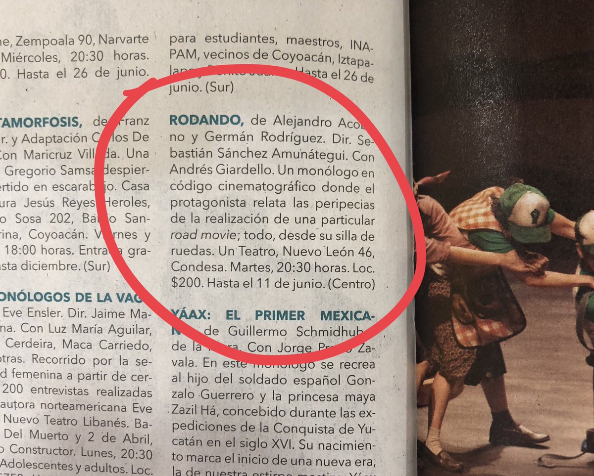 rodando_mex's tweet photo. La revista @tiempolibre_ofi nos recuerda esta semana que solamente queda una función más de #Rodando. Martes, 8:30pm en @UnTeatro https://t.co/zPVKgFurjF