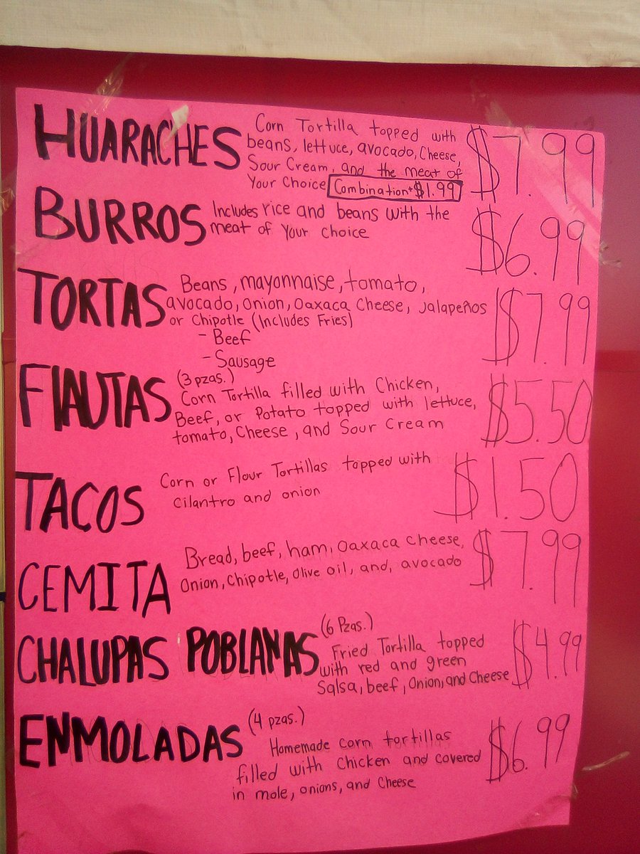 LangCapProject's tweet image. The new #Tucson food truck Antojo Poblano had their menu sign almost entirely in #Spanish in April. Rainstorm blew it away. New one is all English. Food is delicious as always. #LanguageShift