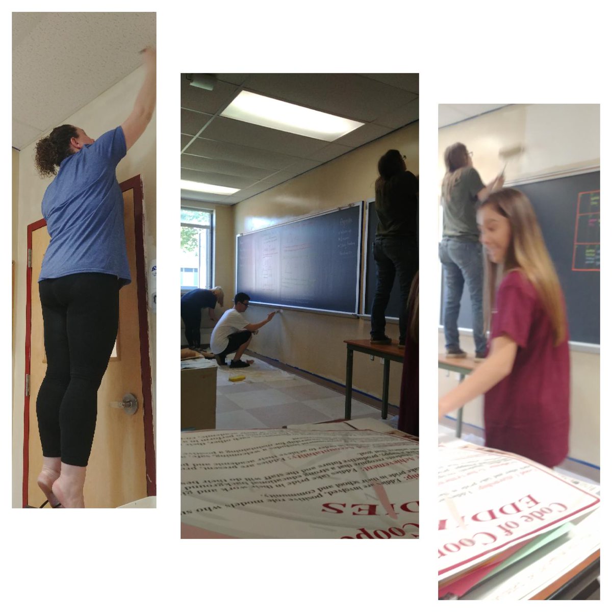 PuglisiV's tweet photo. Hands on learning! Classroom has a new color! Clean look. Proud of my students. They worked hard painting after measuring the surface area of all the walls we would be painting. https://t.co/ovWO7n19Hm