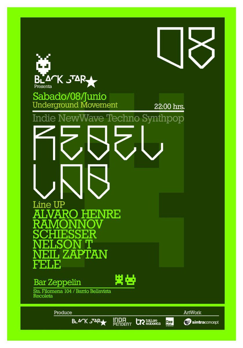 SintraConceptCL's tweet photo. MAÑANA #RebelLab #Underground #Movement #Indie #NewWave #Techno #SynthPop #Djs
#AlvaroHenre
#DjRamonnov
#Schiesser
#NelsonT
#DjNeilZaptan
#Fele en #BarZeppelin
#BuenViernes #HayQueIr #RRSS #Santiago #Providencia #Ñuñoa #LasCondes #Vitacura #LoBarnechea #LaDehesa #Chicureo #Chile https://t.co/WJGoHHvkMG
