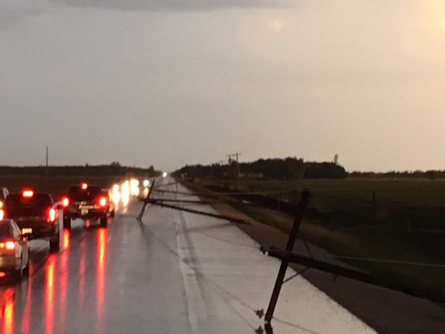 manitobahydro's tweet photo. Hereโs what the high winds did along Hwy 8. Crews still assessing full extent of the damage. If you encounter downed lines, stay at least 10 metres away. https://t.co/czPQwv0E0S