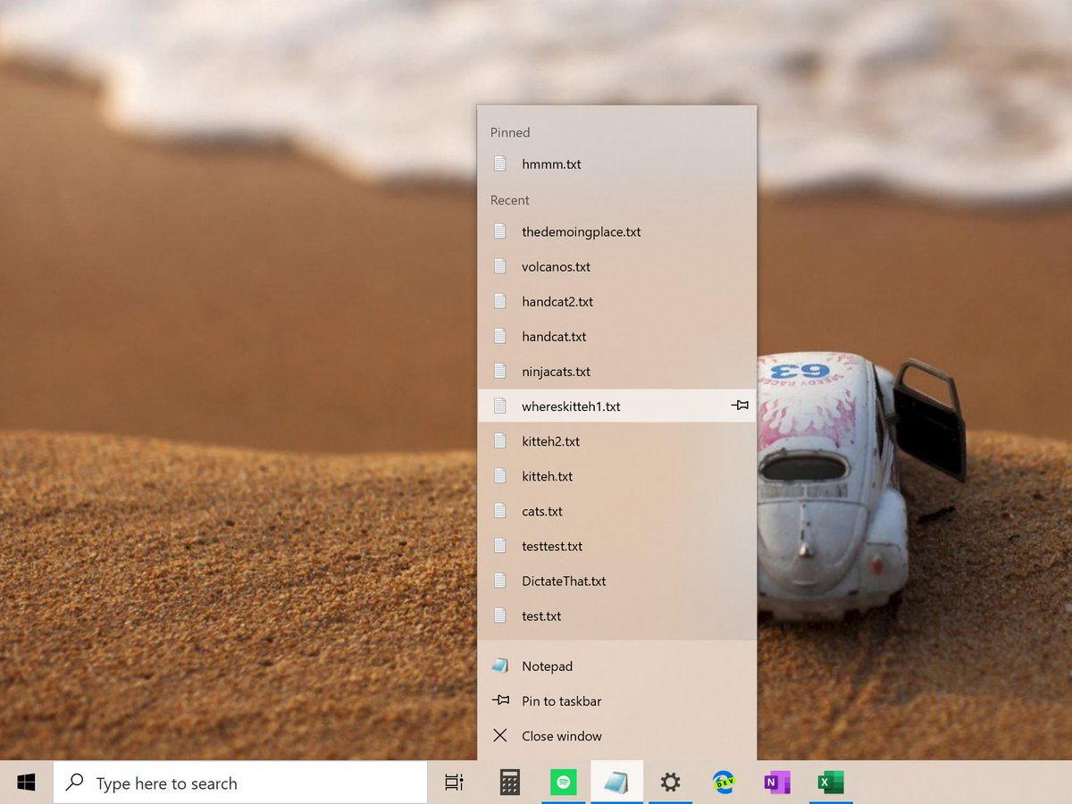 JenMsft's tweet image. Tip: Apps like Notepad, Word, and Excel all list recently opened files if you right click them in the taskbar - if you see a file you wanna keep close at hand, take a moment and click the pin to list icon 😊