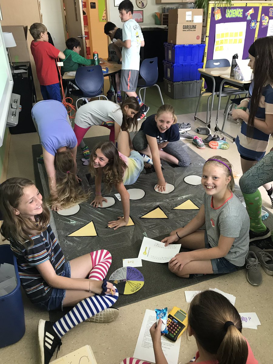 GC5thGrade's tweet photo. Our Math board game creation is beginning to come together. Today we tried the game “Scottie Twister” which requires the students to solve math problems involving multiplying and dividing mixed numbers. It was lots of fun!! Great job, girls!! #mrslarowe #BSCSD @GordonCreekElem https://t.co/9ZgpSZV9qC