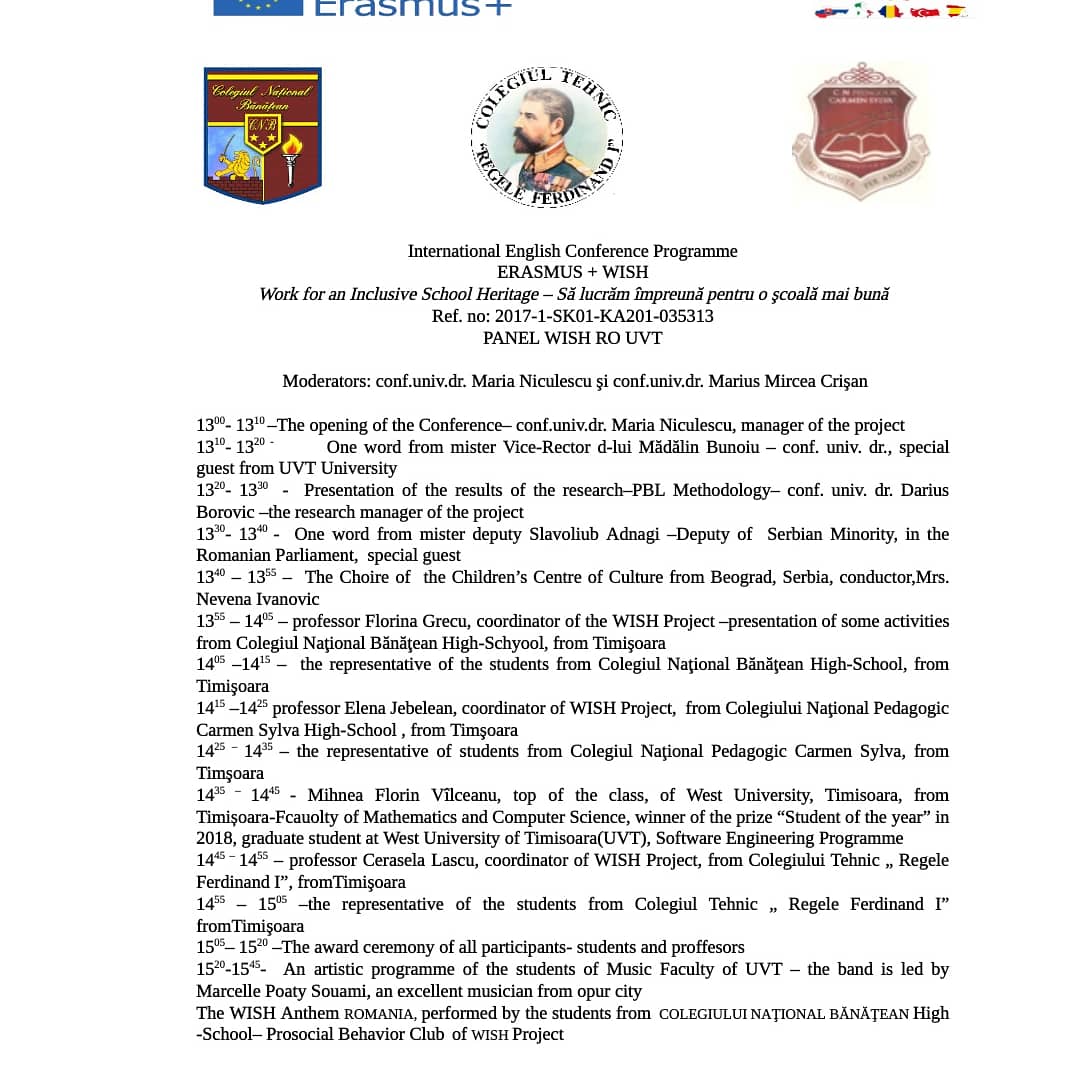 wish_eu's tweet photo. WISH Final Conference at Vest Timisora University.
#socialinclusion #projectbasedlearning @gaziantepuniv @ssos_proscholaris @grandiscuneo @inskta @EUErasmusPlus https://t.co/N6vqnnn0lG