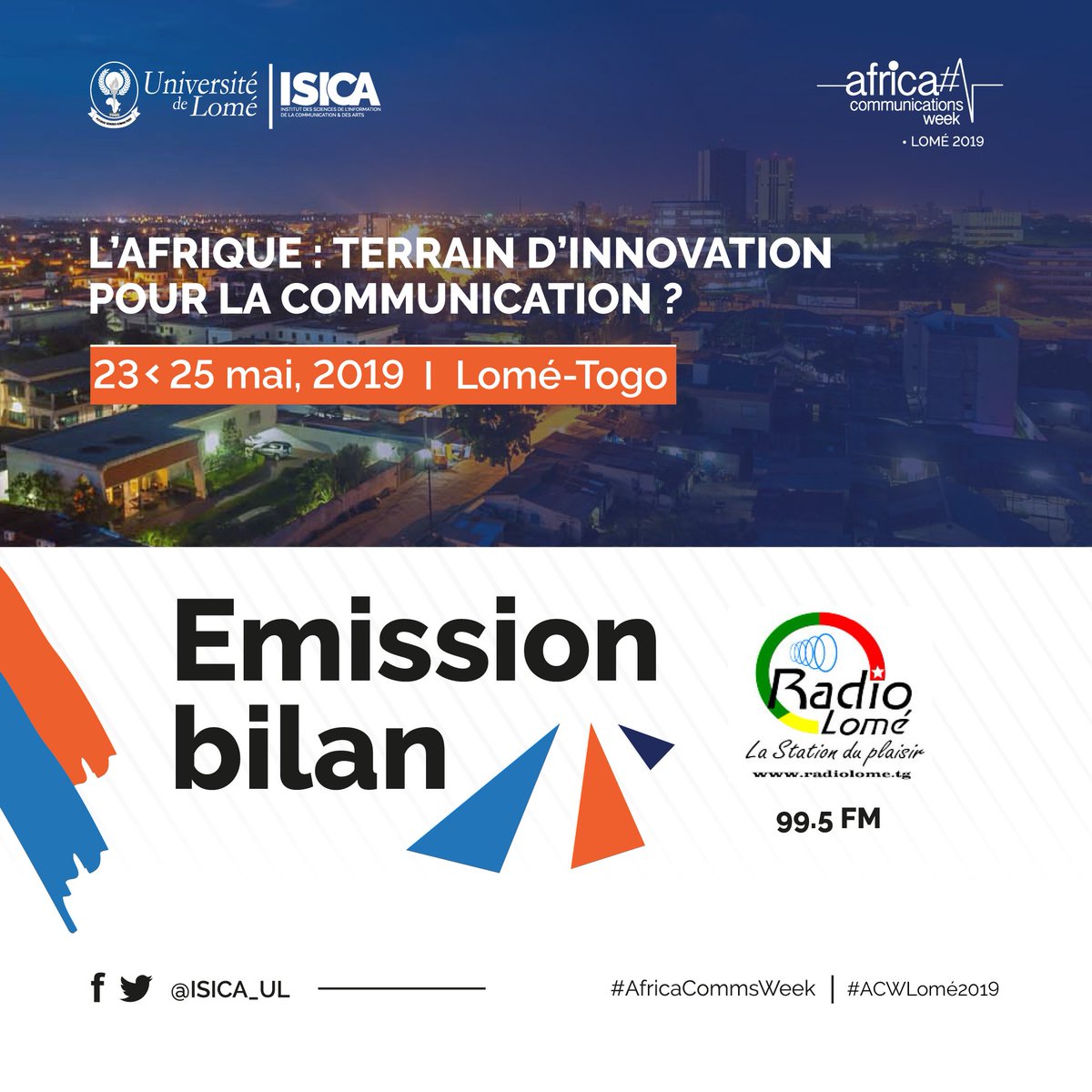 ISICA_UL's tweet photo. [ACWLomé2019 / Bilan]

Suivez tout à l'heure une émission bilan sur l'édition 2019 de #ACWLomé 

#ACWLomé2019 #Team228 #TheAfricaWeWant https://t.co/uLLF3Ac9pZ