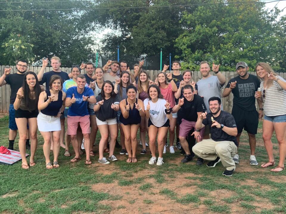 TaylorVBussell's tweet photo. We survived week 1 of PT school! Cheers and Ram ‘em! #futureDPTs # https://t.co/tHZobnFkHR