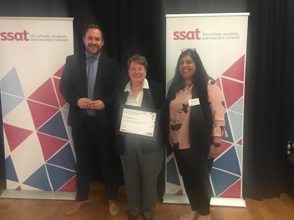 DormersWellsHS's tweet photo. Mrs Kullar and Mr Cudmore receiving the @ssat Educational Outcomes Award on behalf of DWHS for exceptional student progress. A superb team effort from our whole school! #outstandingoutcomes #ambitionforall #qualityteaching #exceptionalstudentattainment #proud @CudmoreHistory https://t.co/0rmTAeLeWd