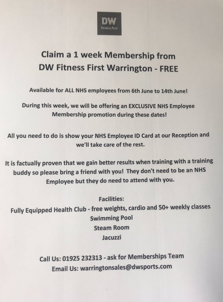 DW Fitness offer from the healthy eating and hydration event Thursday 😀😀🏋️‍♀️🧘🏼‍♀️