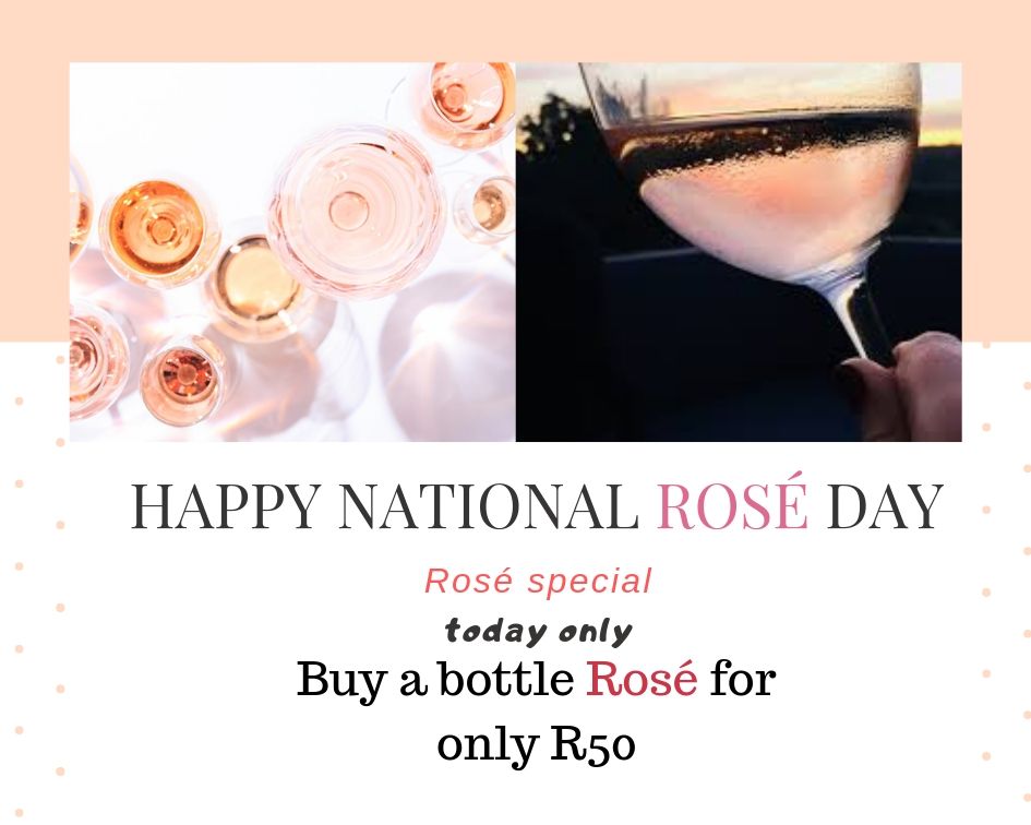 Happpy National Rosé Day!

Buy a bottle Rosé for only R50 at the cellar. 
Today only.

#Rosé
#pinkdrink