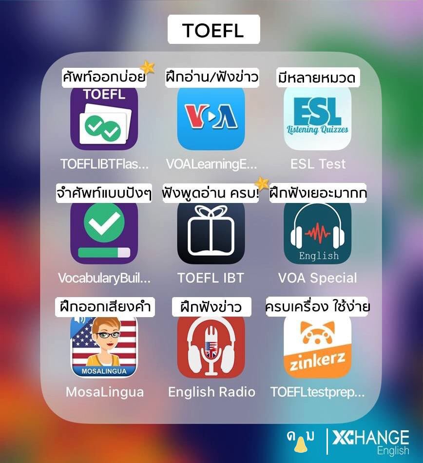 รวม 36 แอพ สำหรับฝึกภาษาอังกฤษ ทั้งหมด 3 หมวด

หมวดแรก : ภาษาอังกฤษทั่วไป
หมวดที่สอง : ภาษาอังกฤษสำหรับสอบ TOEIC
หมวดที่สาม : ภาษาอังกฤษสำหรับสอบ TOEFL

cr. ดม xchange