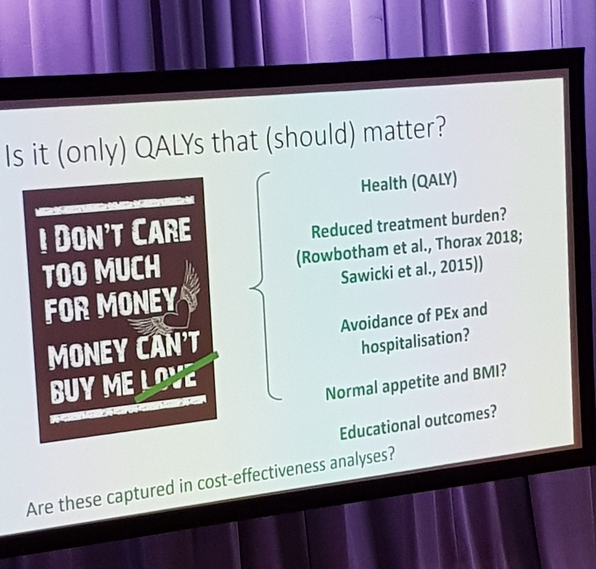 claretwiggpeckh's tweet photo. Gr8 talk from @JenniferWhitty3 at #ecfs2019 yesterday re #CFHealthCareValues #massivechallenge love the #moneycantbuyyouhealth slide and the Einstein quote ! #whatexactlyiscosteffectiveness https://t.co/3xLWQbdnxm